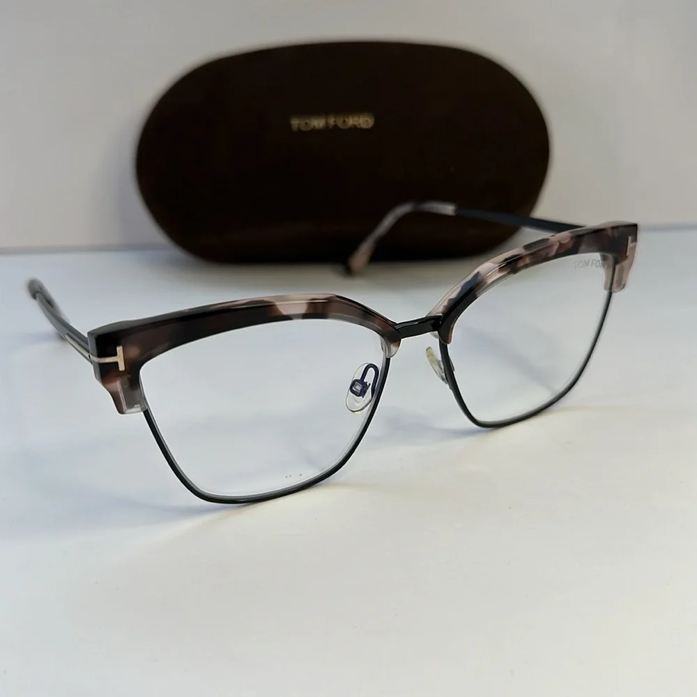 New Tom Ford FT5547-B Eyeglasses Pink Vintage Havana / Clear Lens Women's